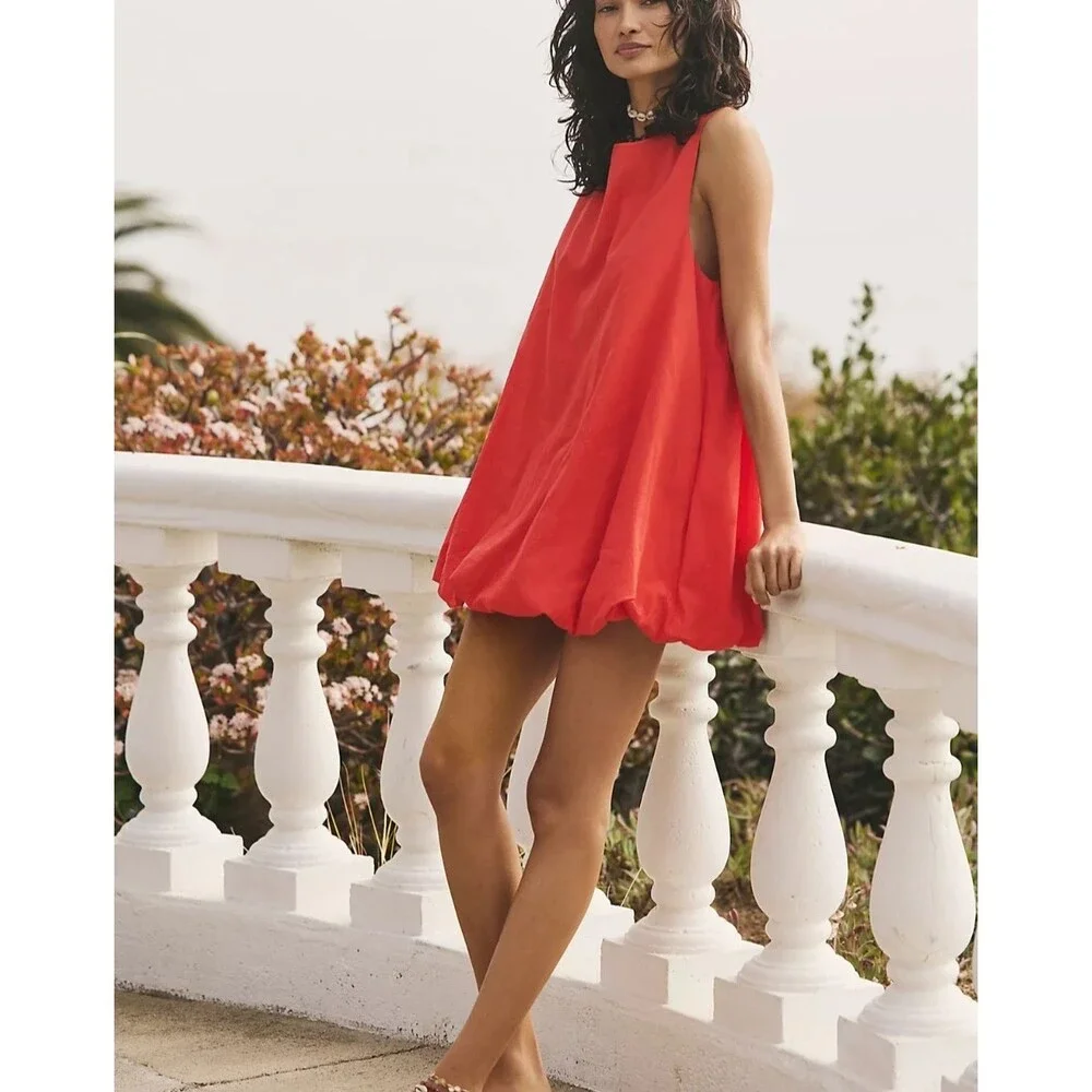Free People Free-est Struttin' Bubble Mini Dress Sleeveless Tie Cotton XL 288775